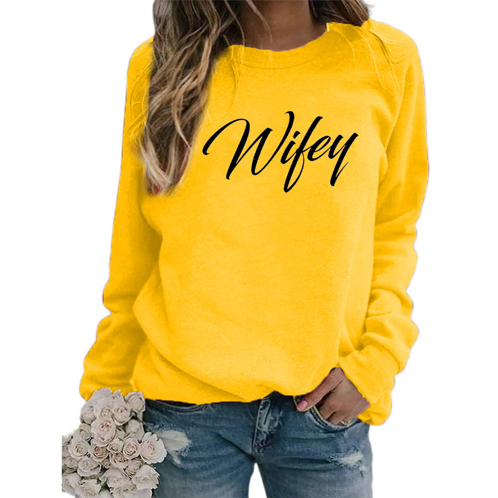 Wifey Letter Print Crew Neck Hoodier Casual