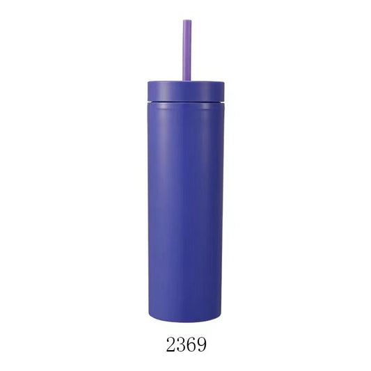 Double Layer AS Plastic Straight Body Multicolor Frosted Straw Cup