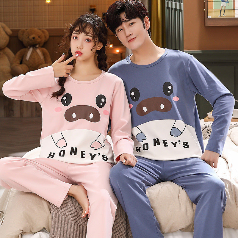 Couple Pajamas Long Sleeve Knitted Cartoon Casual Homewear Suit