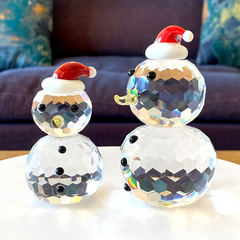 Transparent White Crystal Glass Christmas Snowman Home Decoration
