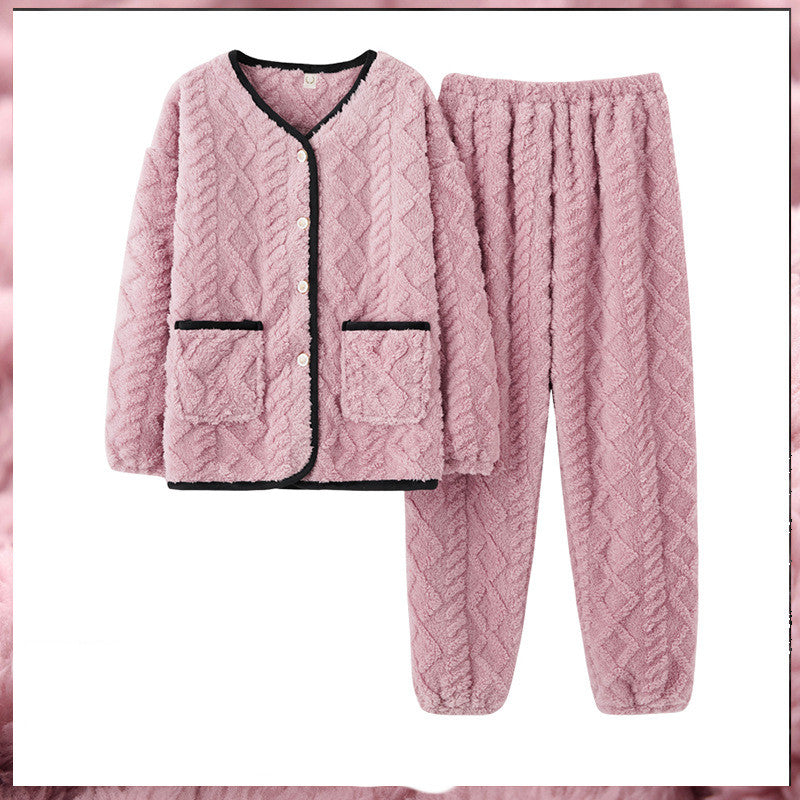 Ladies Long-sleeved Flannel Padded Pajamas Home Service Suit