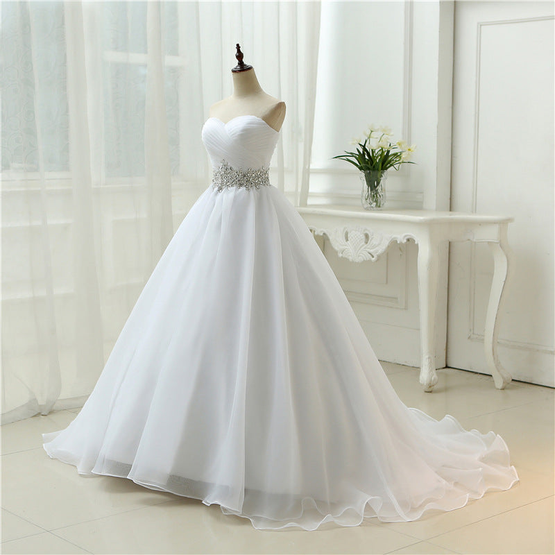 Tube Top Wedding Dress Long Tail Wedding Dress Ivory White Light Wedding Dress