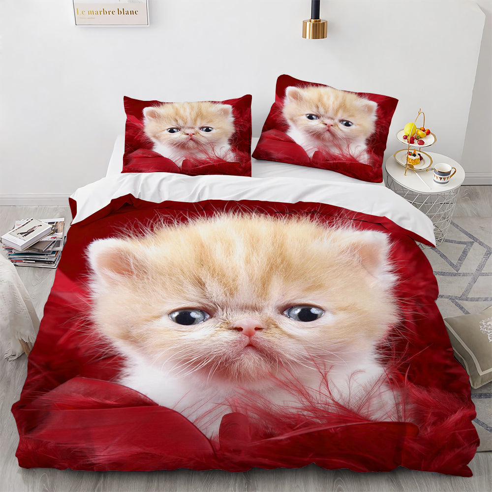 White Cute Cat Bedding Set Girl Ladies Bedroom Comfort Duvet Cover