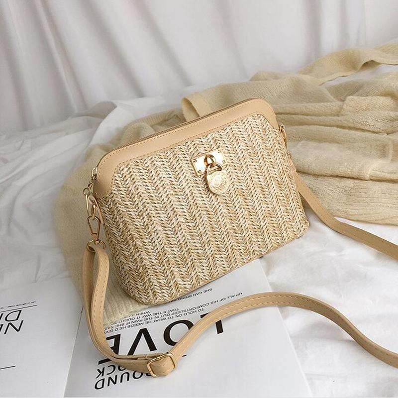 Casual Chains Straw Bucket Bags 2022 Women Summer Messenger Bag Rattan Bags Beach Lady Travel Purses And Handbags Shoulder Bag