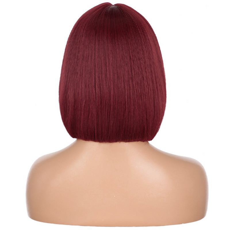 Women's Short Straight Hair Bangs Chemical Fiber Wig Head Cover