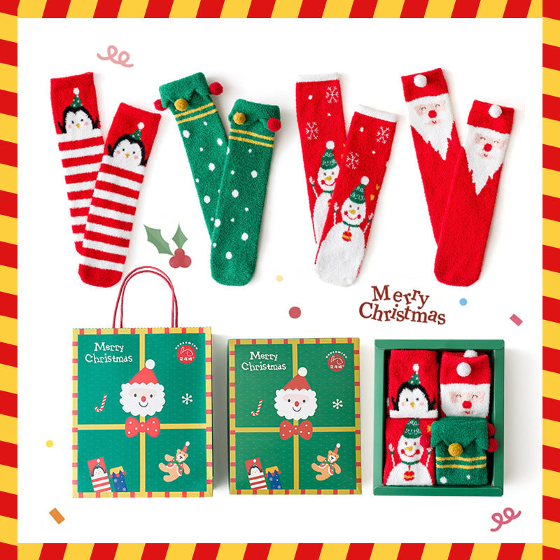 Parent-child Christmas Socks Gift Box Thickened Half Velvet