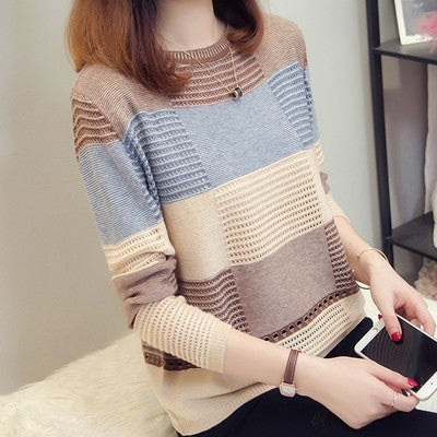 New Women's Korean Style Color Matching Loose Striped Long Sleeves