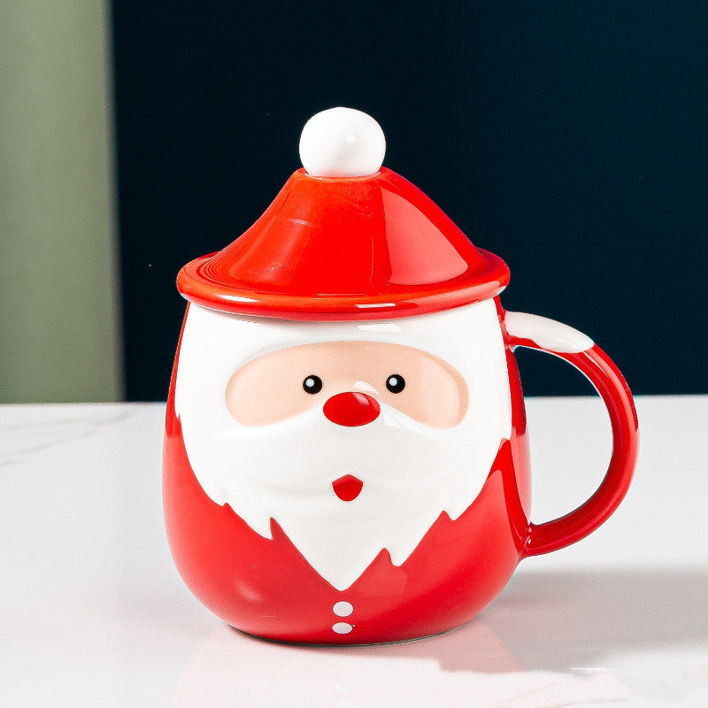 Santa Claus Ceramic Mugs Milk Coffee Cups With Lids Spoons Ins Large Capacity Water Bottle Creative Mark Drinkware