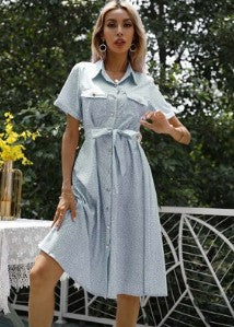 Summer New Fashion Small Floral Button Short Sleeve Dress