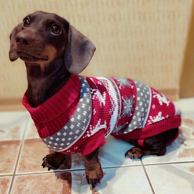 Christmas Print Pet Dog Turtleneck Knitted Sweater