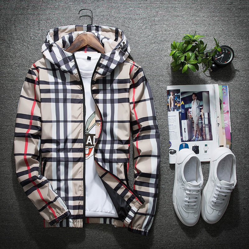 Hooded Clothes All-match Spring Men's Plaid Jacket