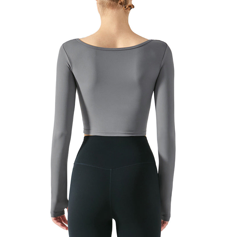 New Fishbone Tangent Square Neck Yoga Long-sleeved Women's Slim Sports Top