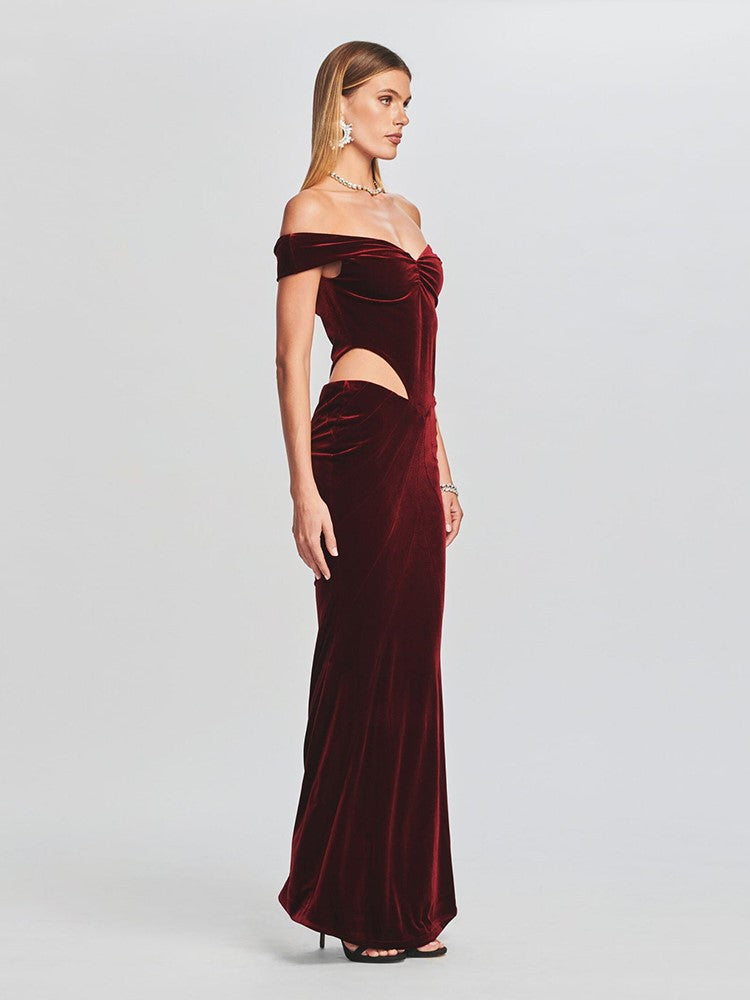 One-line Shoulder Sexy Waist-less Velvet Dress