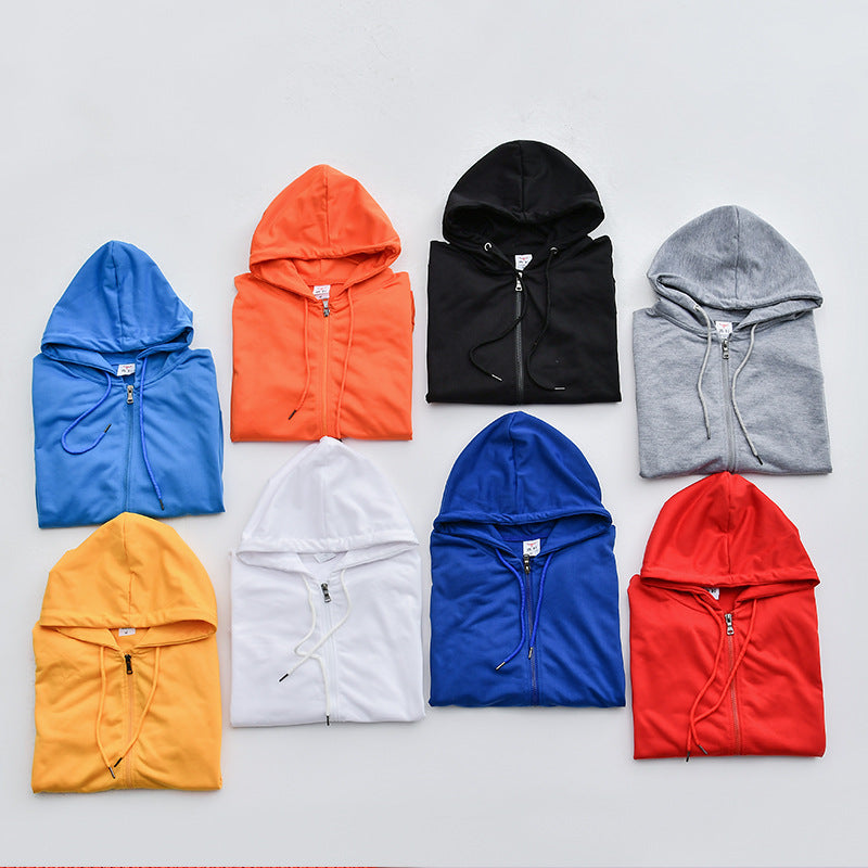 Autumn Thin Solid Color Cotton Terry Hooded Zipper Men's Sweater