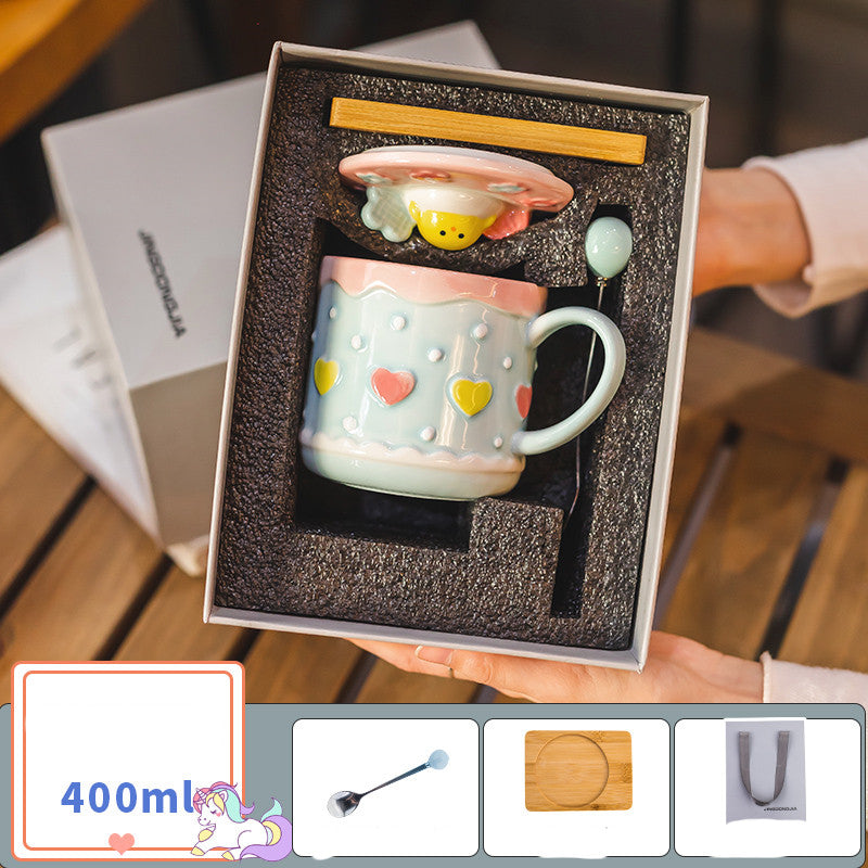 Household Mug With Lid Spoon Coffee Cup Gift Box