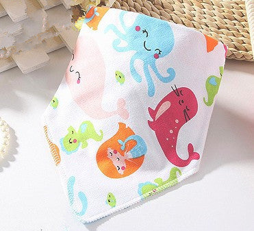 Children's Triangle Towel Baby Bib Saliva Towel Double-layer Cartoon Printing Double-sided Snap