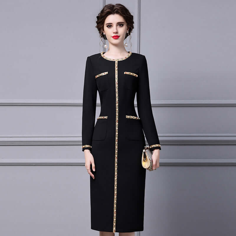 Black Long-sleeved Dress With Coat And Buttocks