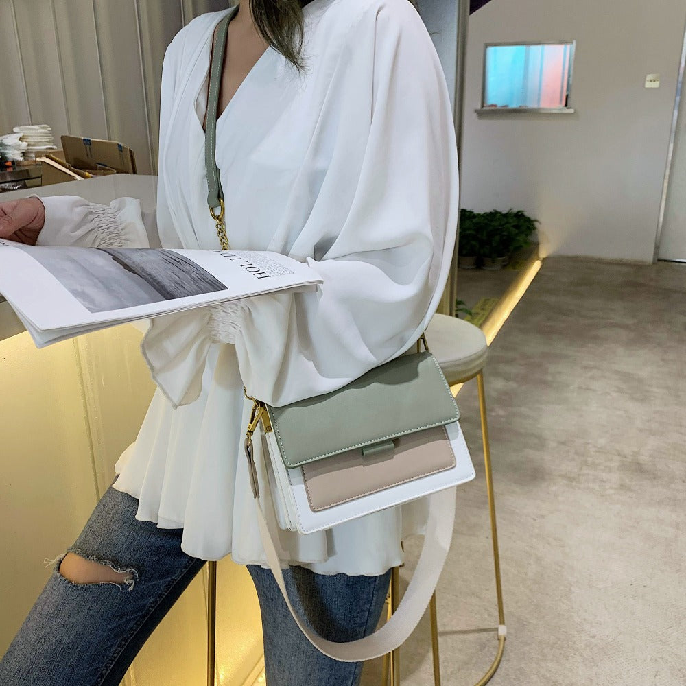 LEFTSIDE Contrast Color Leather Crossbody Bags For Women 2022 Travel Handbag Simple Shoulder Simple Bag Ladies Cross Body Bag