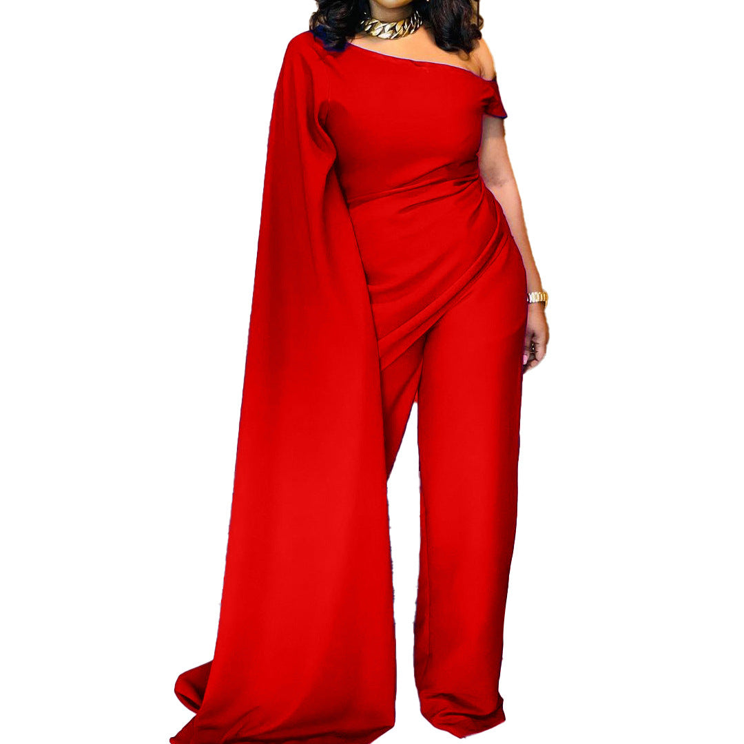 Women's Casual High-waist Oblique Shoulder Wide-leg Pants