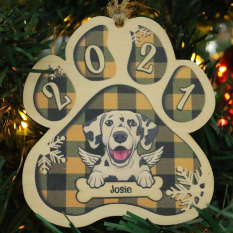 Colorful Wooden Pendant Pet Dog Paw DIY Christmas Tree Decoration