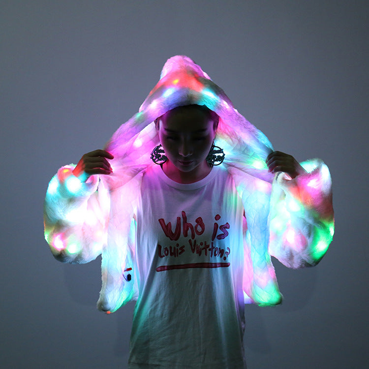 Halloween Colorful LED Lighting Clothes Jacket Faux Fur