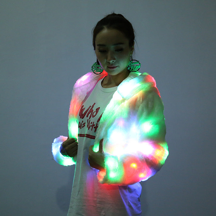 Halloween Colorful LED Lighting Clothes Jacket Faux Fur