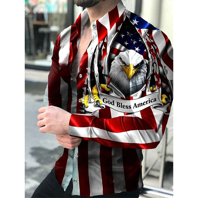 Large Size Men's Casual Fashion 3D Digital Printing Long Sleeve Shirt