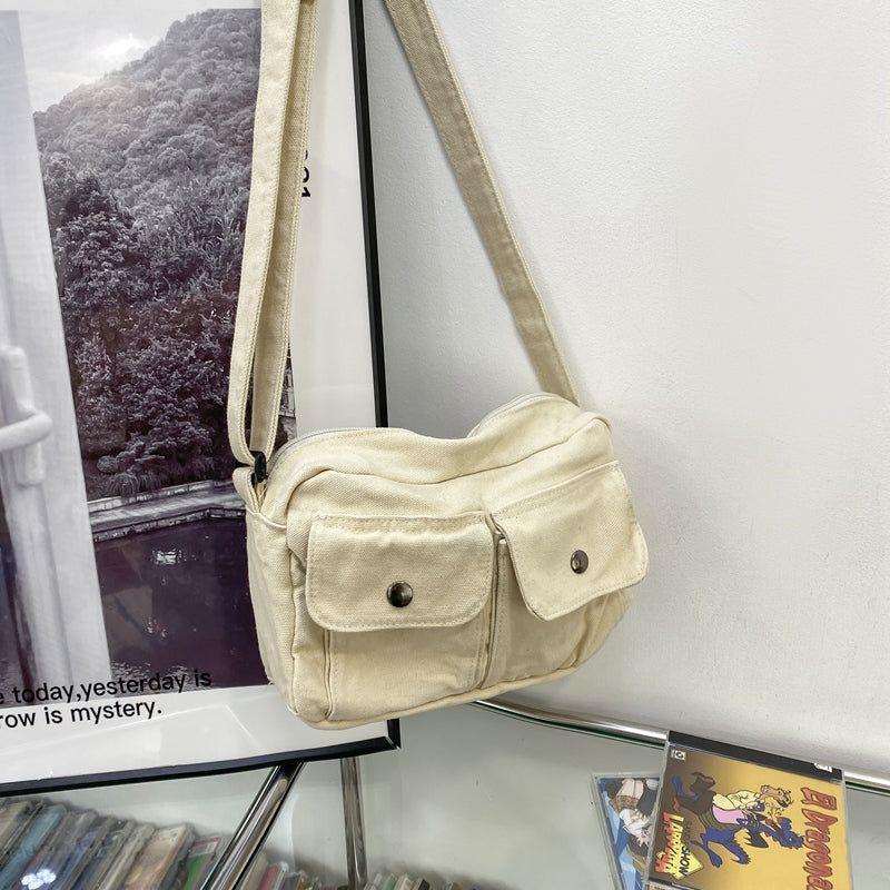 Women Casual Style New Small Canvas Shoulder Bag For Women 2022 Summer Multiple Pockets Girls Crossbody Bags Handbags And Purses