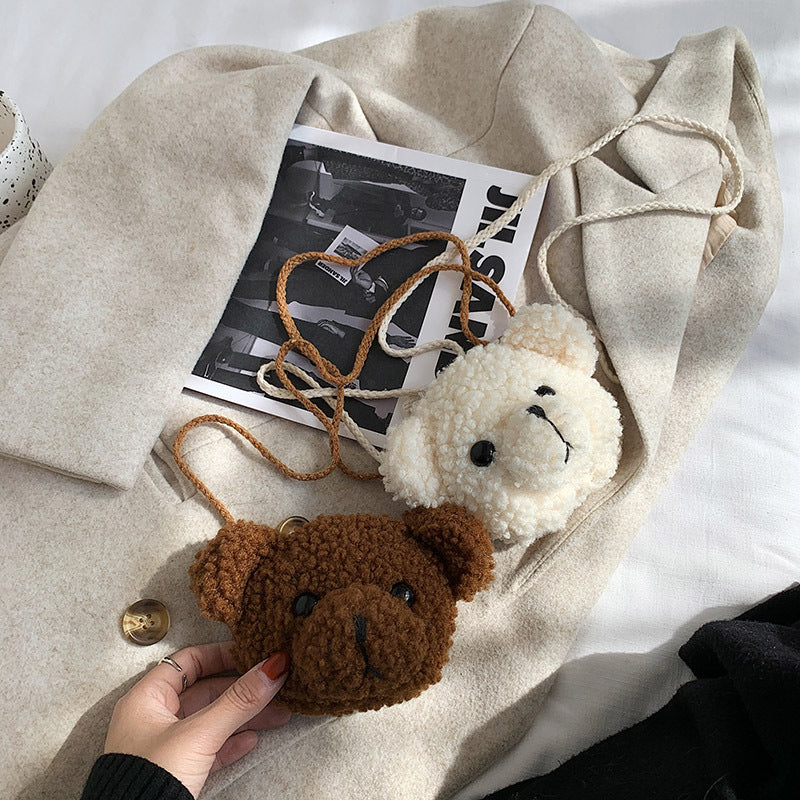 Plush One Shoulder Cartoon Bear Head Crossbody Bag