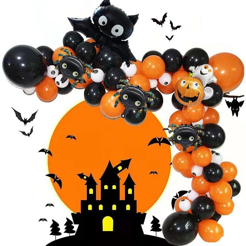 New Halloween Large Bat Black Orange Print Balloon Set