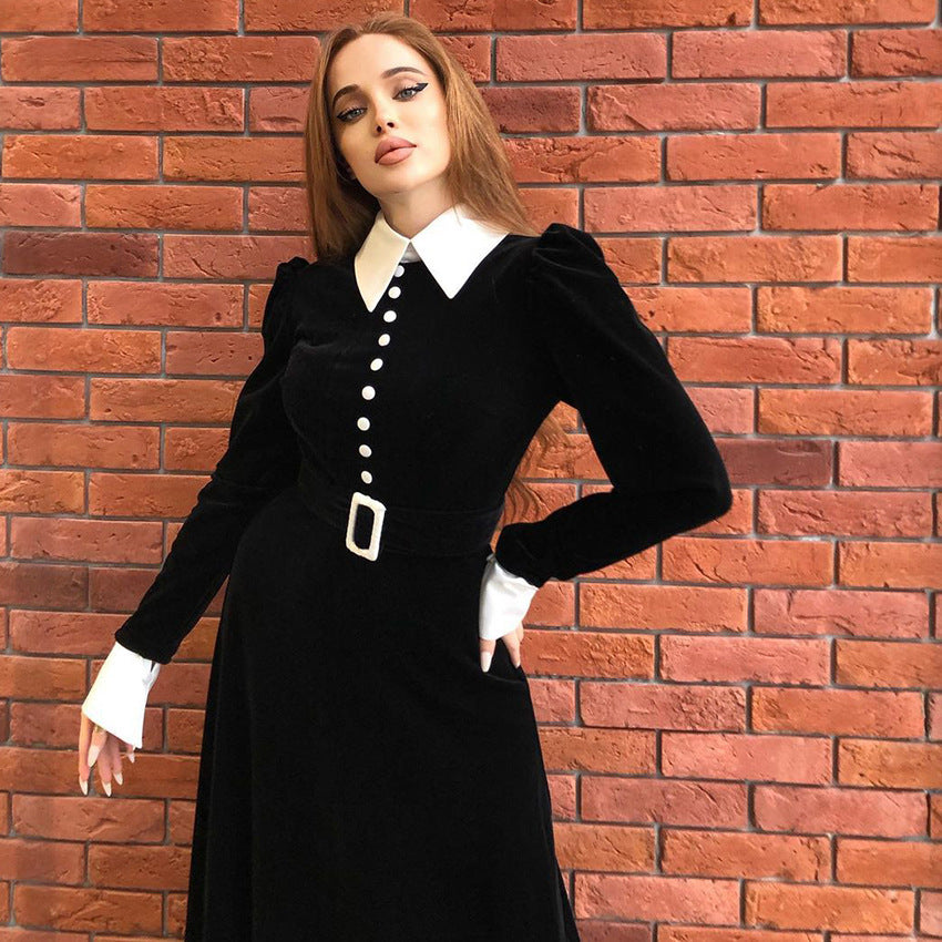 Women's High-waist Temperament Elegant Shirt Puff Sleeve Dress