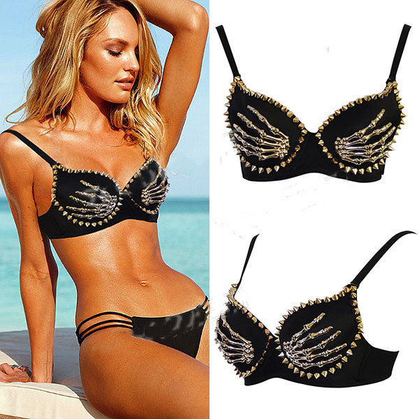 Women Nightclub Black Finger Bra