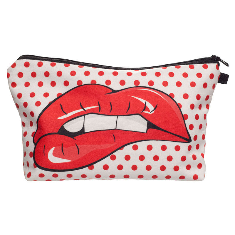 Cosmetic Bag Ladies Pink Red Lips Hand Storage Washing Bag