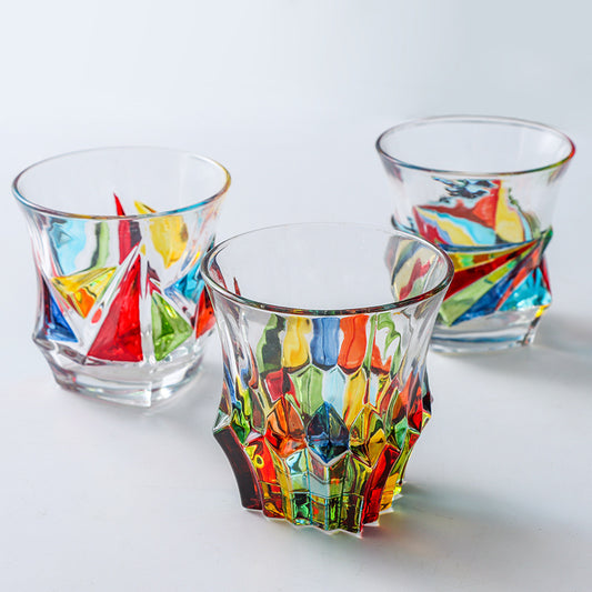 European Style New Enamel Whisky Glass With Colorful Woven Pattern