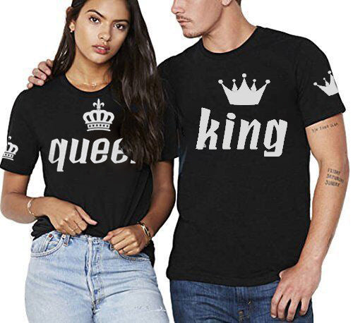 Printed Short Sleeved Round Neck Couple T Shirt