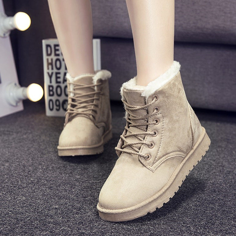 Winter Snow Boots Lace Up Platform Shoes Women Plush Suede Ankle Boots