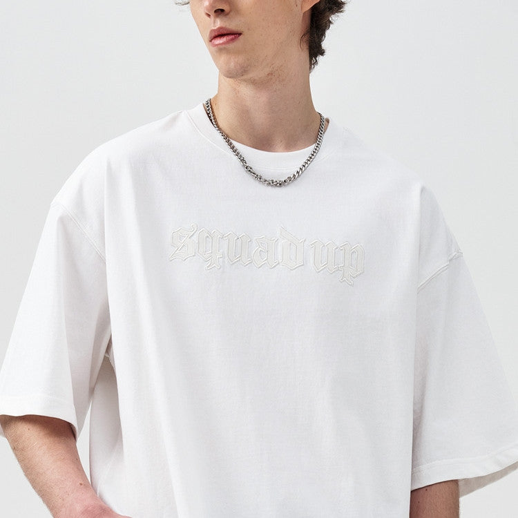 Men's Wide Patch Leather Stitching Short-sleeved T-shirt