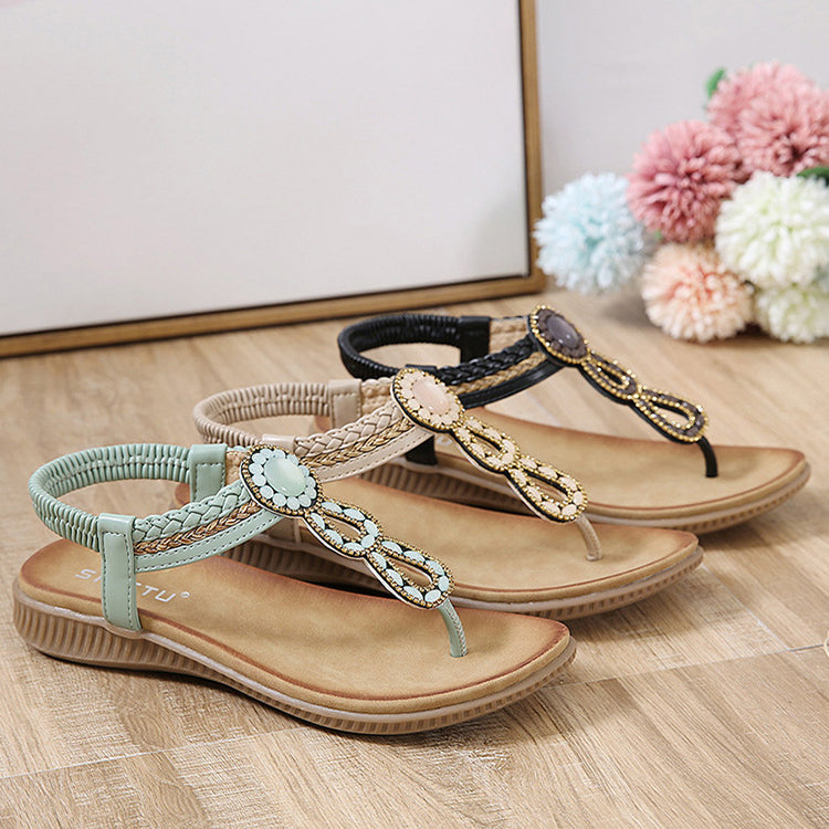 Boho Thong Sandals Women Weave Beach Shoes Flip Flops