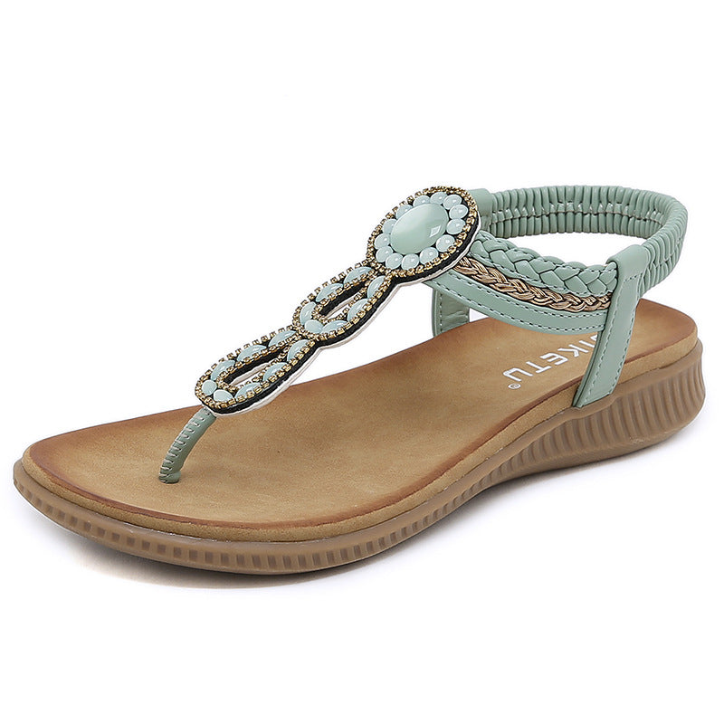 Boho Thong Sandals Women Weave Beach Shoes Flip Flops