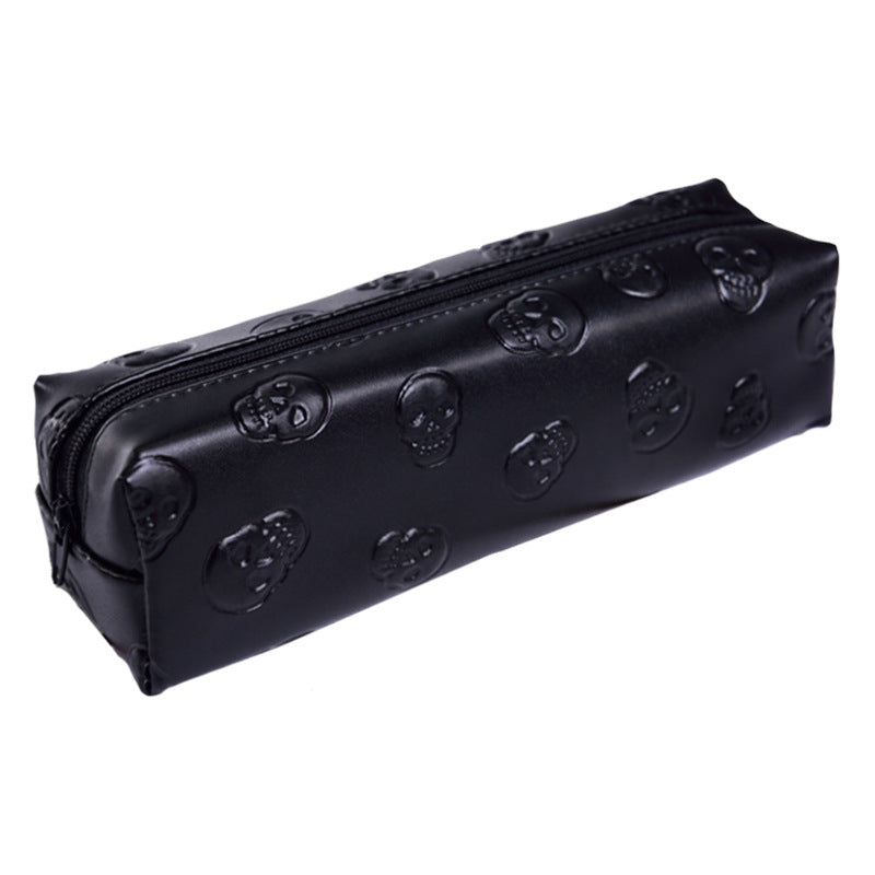 Solid Color Pu Leather Cosmetic Pencil Case Women's Zipper Bag