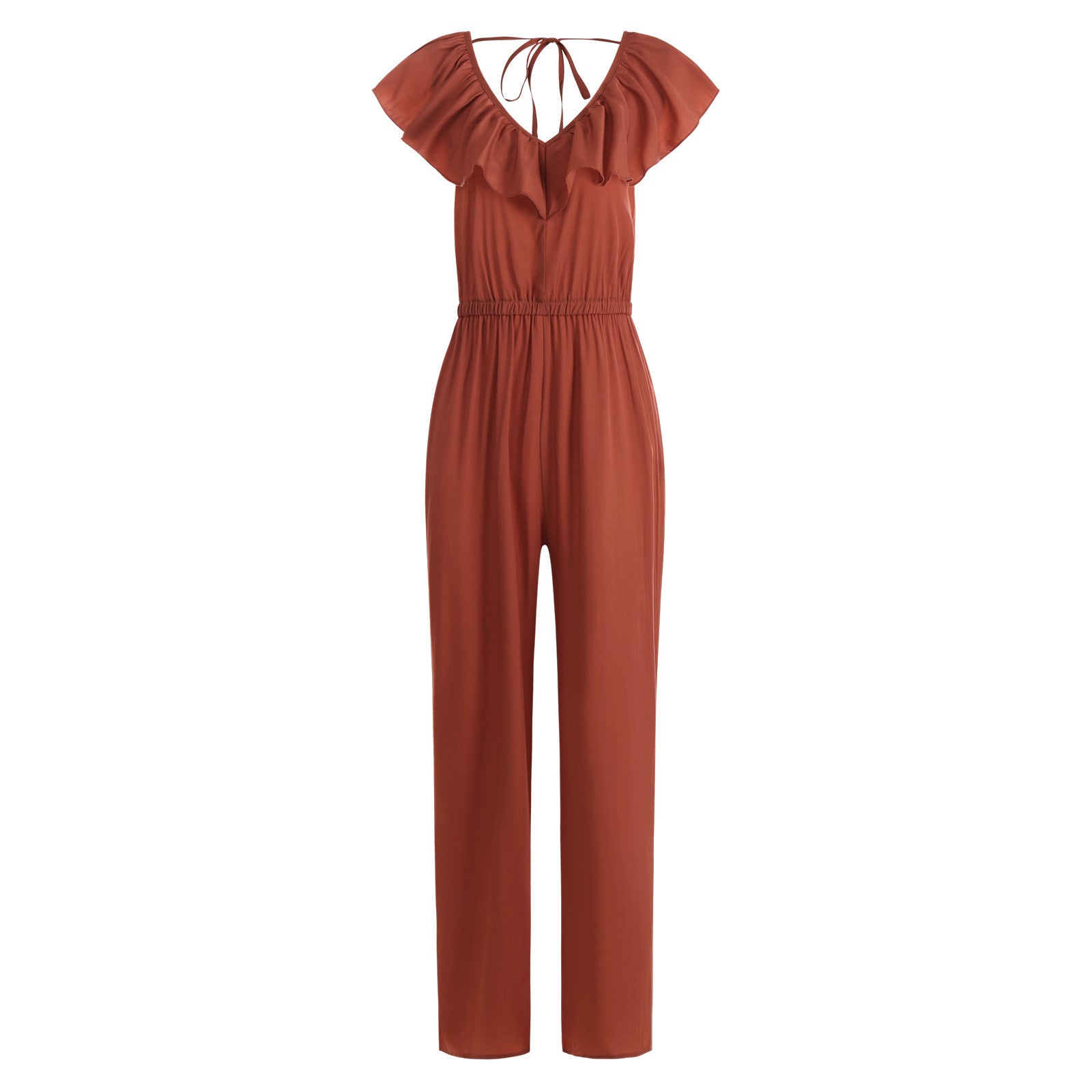 European And American Women's Solid Color Open Back Jumpsuit Summer Off Shoulder Casual Sundress Women Beachwear Jumpsuit Ruffle High Waist Jumpsuits Female Overalls Body Mujer