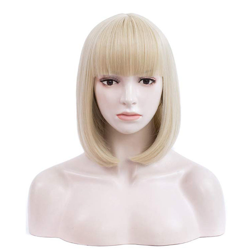 Women's Short Straight Hair Bangs Chemical Fiber Wig Head Cover