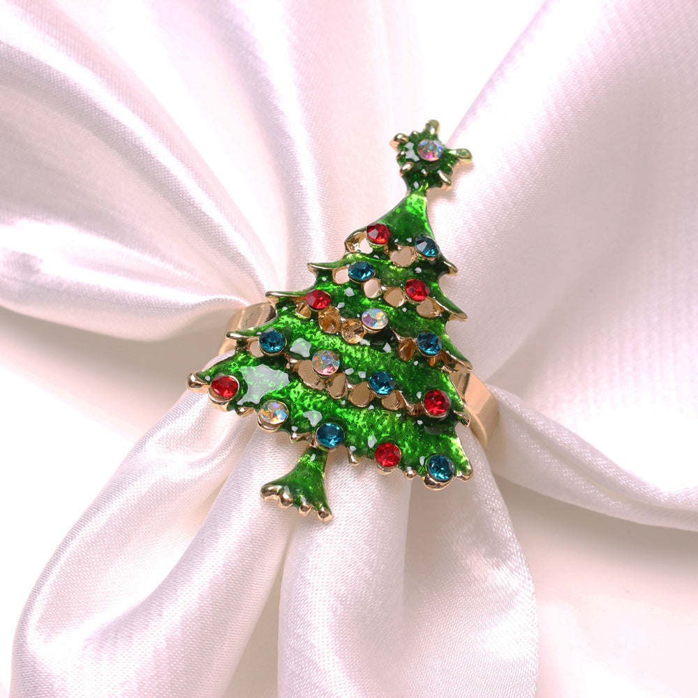 Elk Flower Christmas Tree Napkin Rings Bells