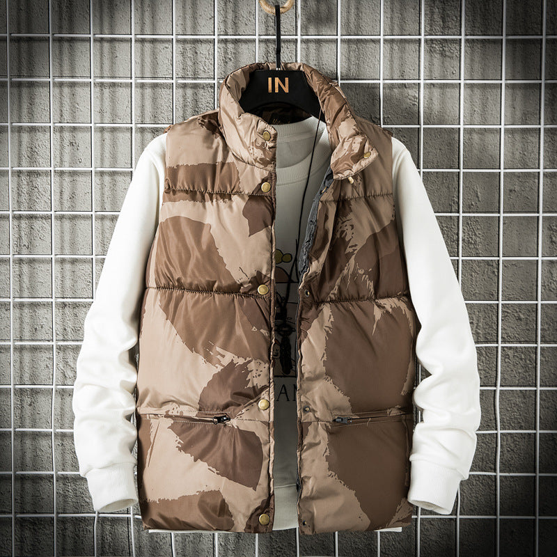 Men's Down Cotton Camo Stand Collar Vest Jacket