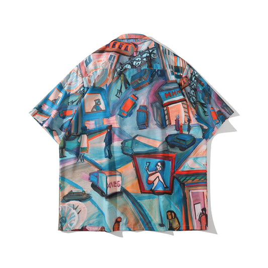 Japanese Retro Oil Painting Design Niche Summer Shirt