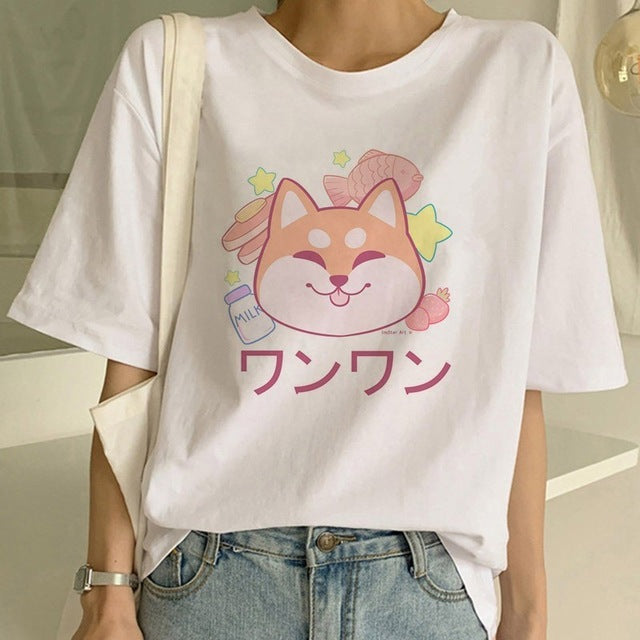 Women's Fashion Shiba Inu Dog Round Neck T-shirt