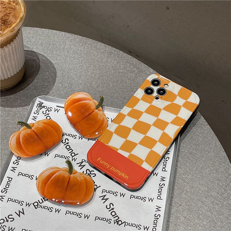 Pumpkin Grid Contrast Color Phone Case