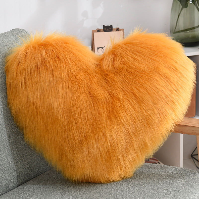 Throw Pillows Heart Shape Long Plush Fluffy Shaggy Cushion Cover