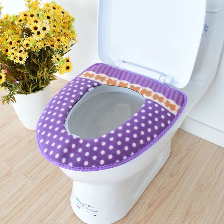 Thick Suede Colorful Dots Washable Toilet Seat