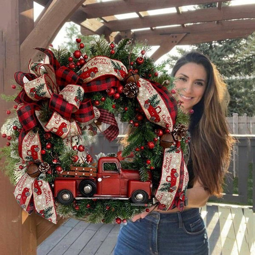 Christmas Wreath Red Truck Car Bows Garlands Hanging Orna Men